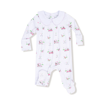 Baby Golf Carts - Pink - Smocked Peter Pan Snap Footie