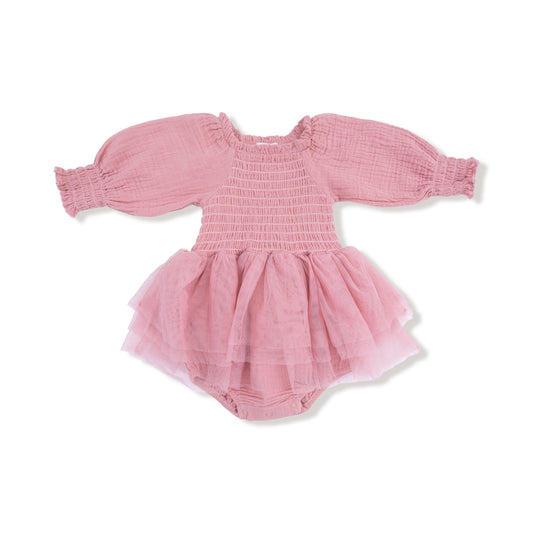 Muslin - Solid - Rose Elegance - L/S Smocked Bubble W/ Tutu
