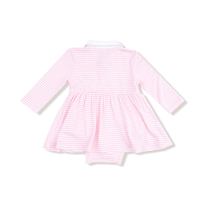 Baby Golf Carts - Pink - L/S Polo Bodysuit Dress w/ Golf Cart Embroidery