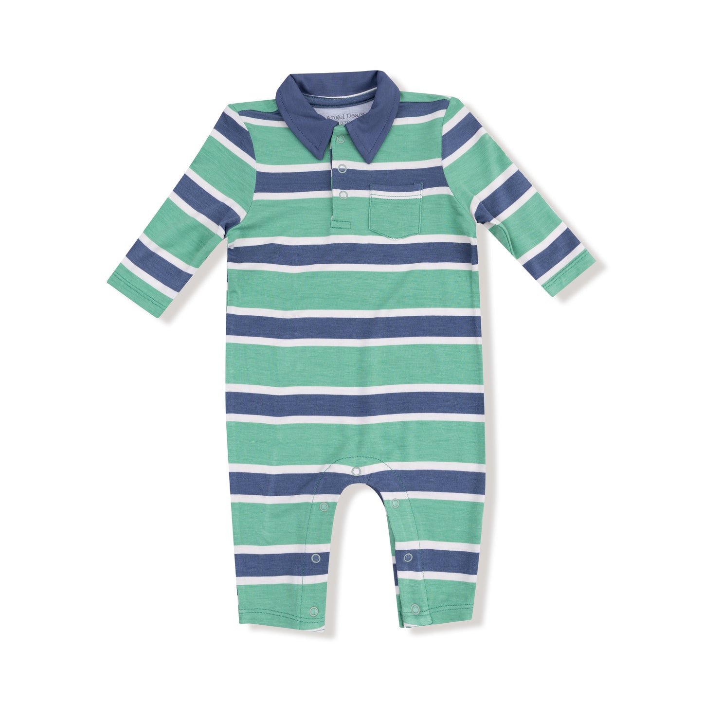 Rugby Stripe - Green and Navy - Polo Romper