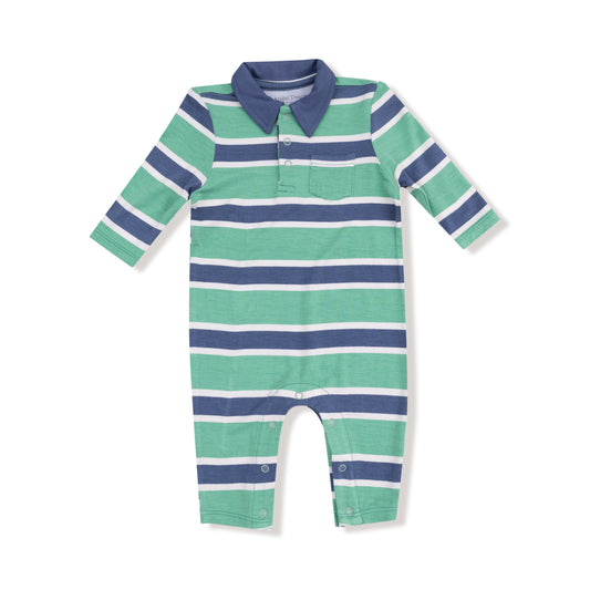 Rugby Stripe - Green and Navy - Polo Romper
