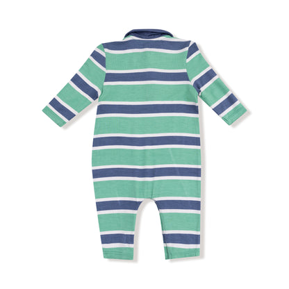 Rugby Stripe - Green and Navy - Polo Romper