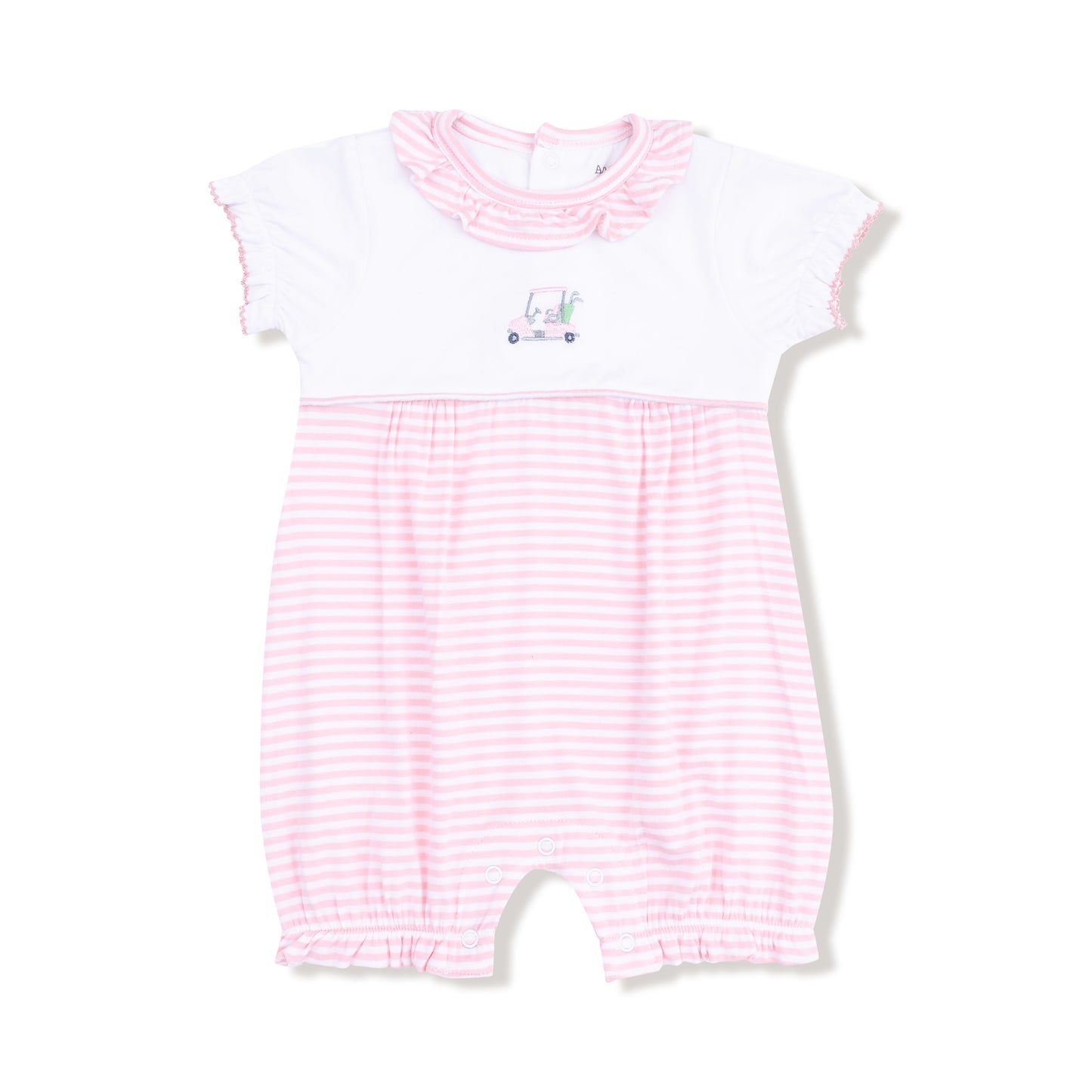 Baby Golf Carts - Pink - Ruffle Collar Romper w/ Piping and Picot