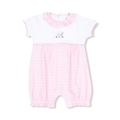 Baby Golf Carts - Pink - Ruffle Collar Romper w/ Piping and Picot