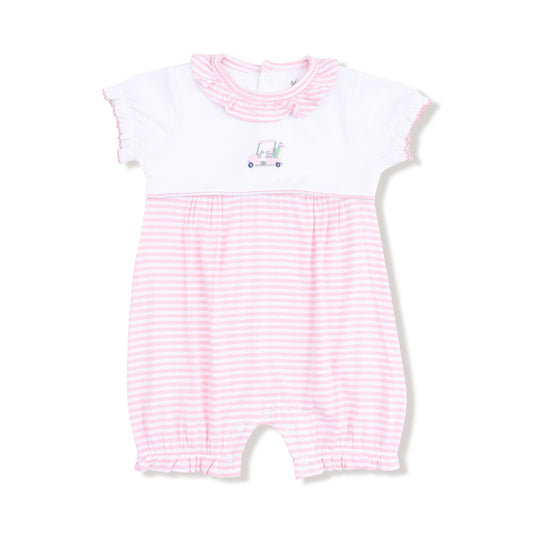 Baby Golf Carts - Pink - Ruffle Collar Romper w/ Piping and Picot