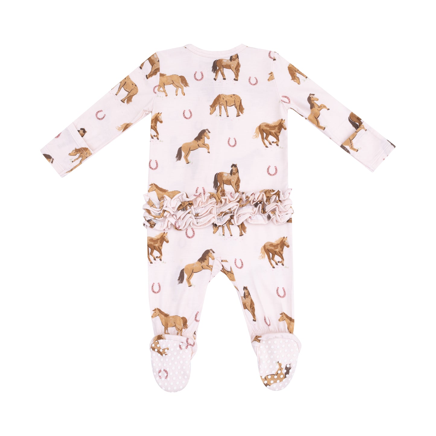 Horses - Pink  - 2 Way Zipper Ruffle Back Footie
