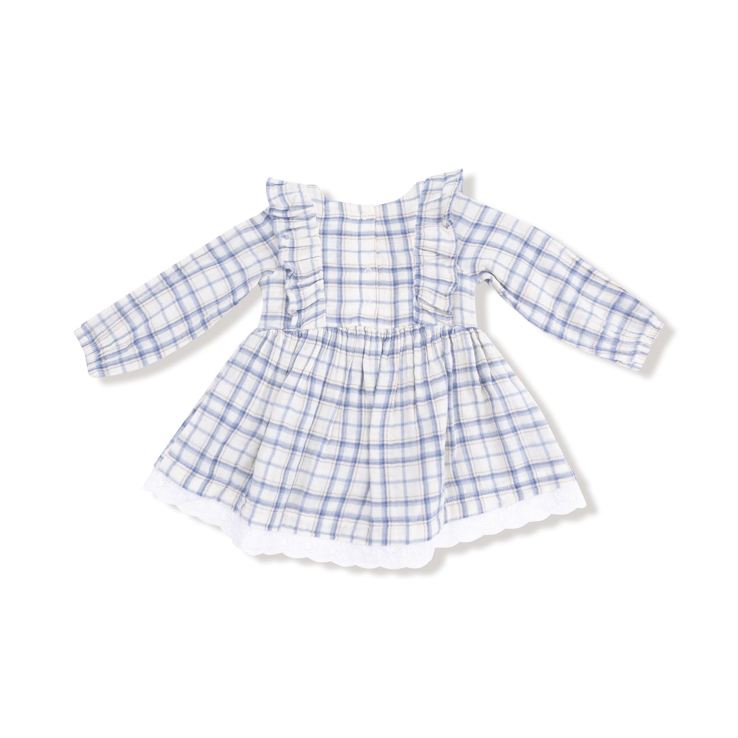 Blue Plaid - L/S Dress w/ Eyelet Hem + Diaper Cover