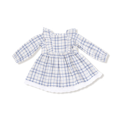 Blue Plaid - L/S Dress w/ Eyelet Hem + Diaper Cover