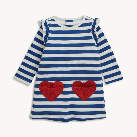 FIDGET POCKET L/S RUFFLE DRESS, HEART PKT