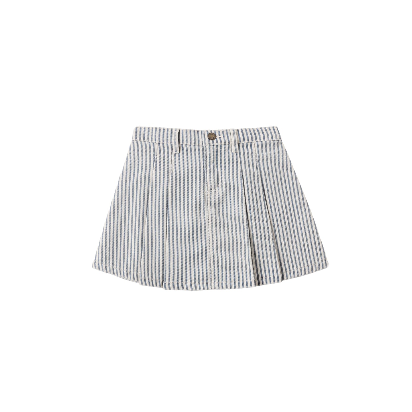 PLEATED DENIM SKIRT RAILROAD STRIPE