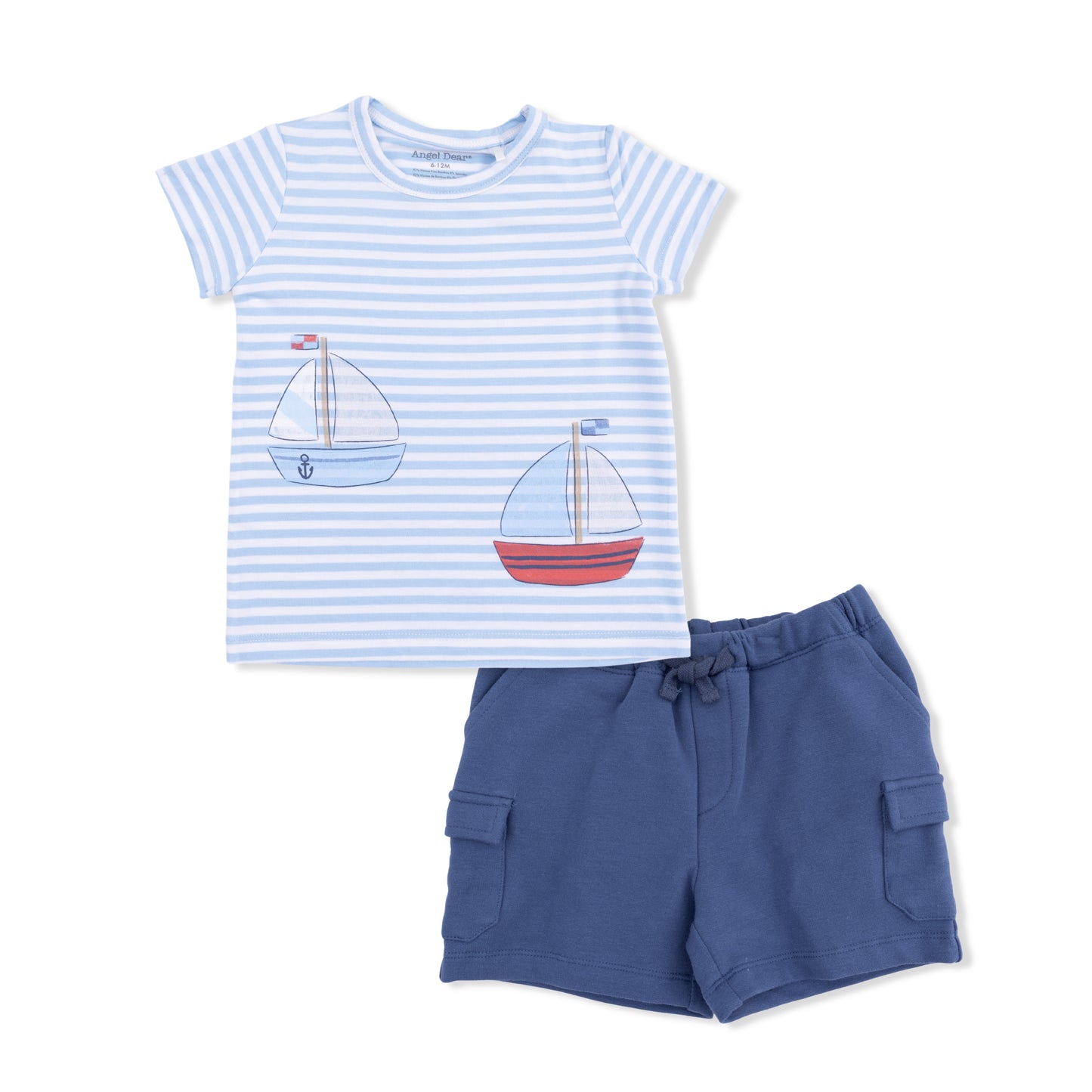 Bubbly Sailboat Stripe - Crew Neck Tee with Cargo Short