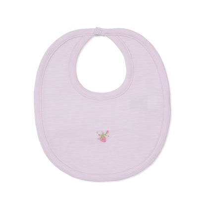 Bib Pink Stripe w/Hand Emb Strawberry