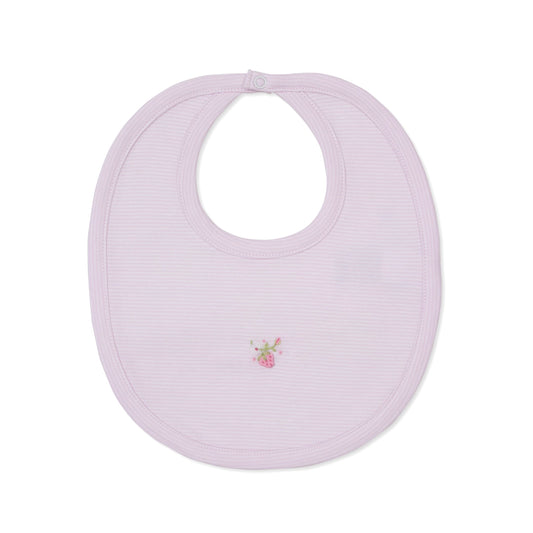 Bib Pink Stripe w/Hand Emb Strawberry