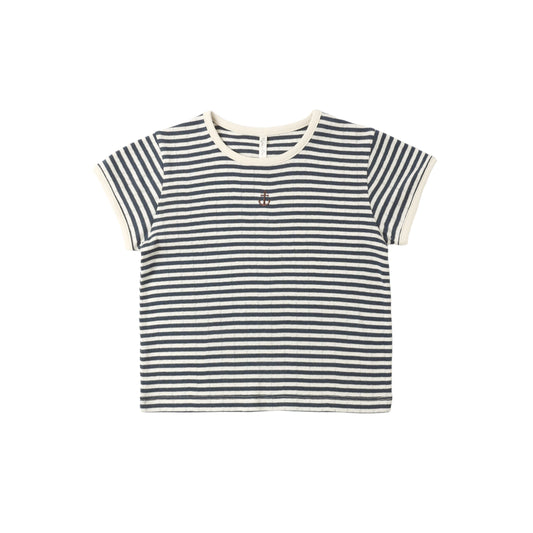 POINTELLE TEE NAVY STRIPE