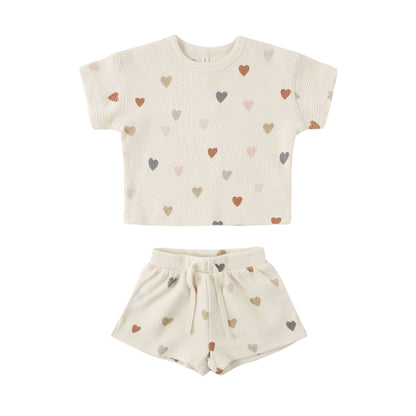 WAFFLE TEE + SHORT SET CONFETTI HEARTS