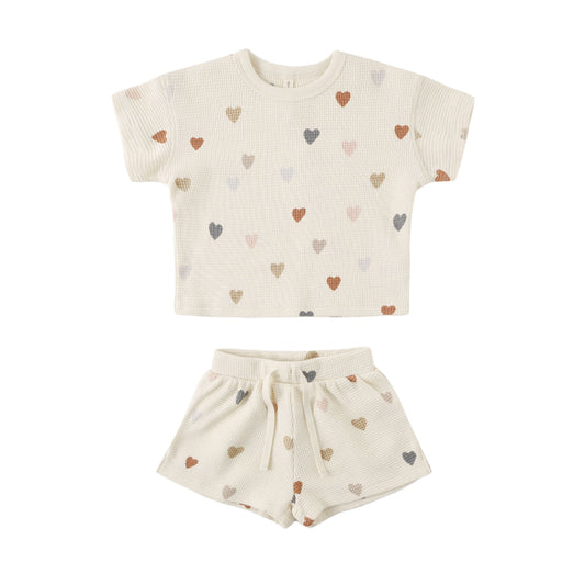 WAFFLE TEE + SHORT SET CONFETTI HEARTS