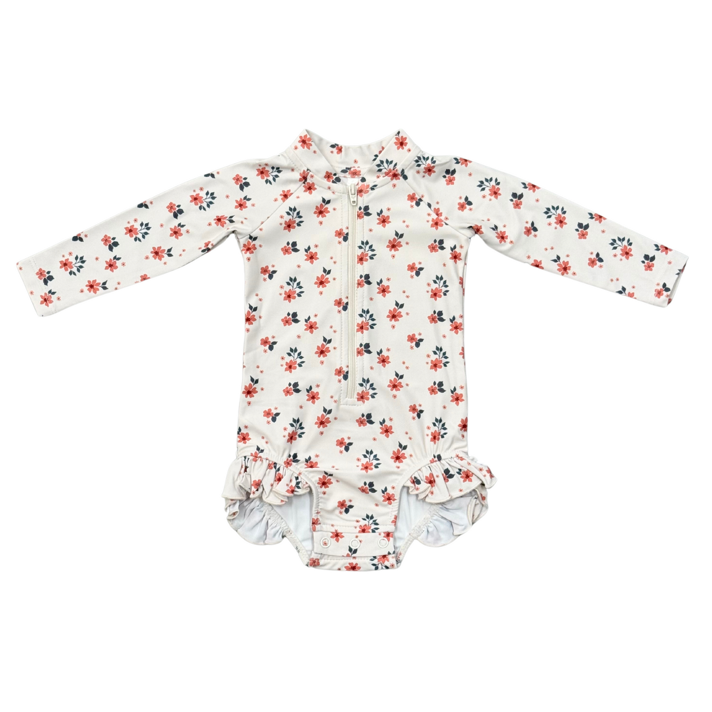 GIRL'S ONE-PIECE RUFFLE RASH GUARD SWIMSUIT