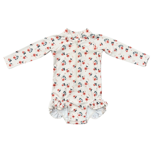 GIRL'S ONE-PIECE RUFFLE RASH GUARD SWIMSUIT