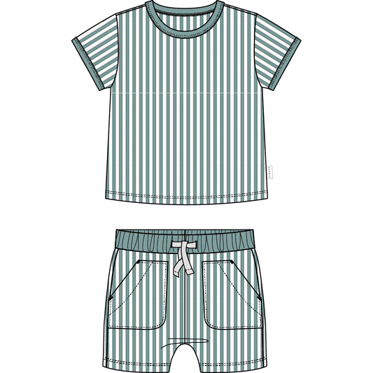 2PC SET: S/S TOP + SHORTS KNIT-TURQUOISE