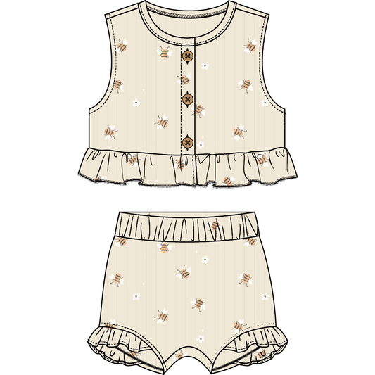2PC SET: SLEEVELESS TOP + SHORTS KNIT-BEIGE