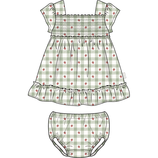 2PC SET: DRESS + BLOOMER WOVEN-GREEN LT.