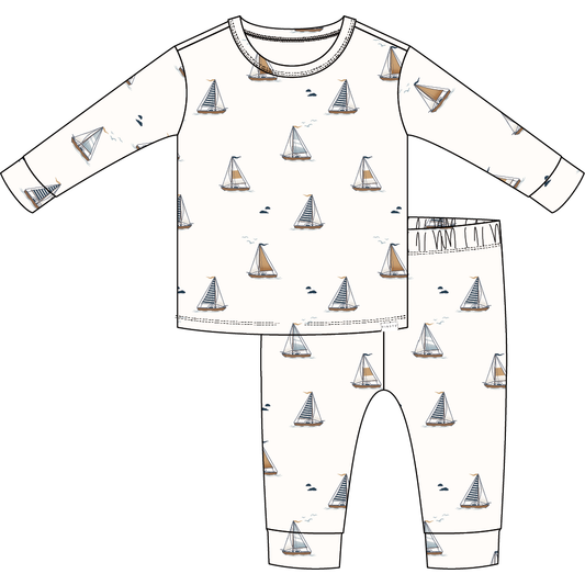 2PC PJ SET: L/S TOP + PANT KNIT-OFFWHITE