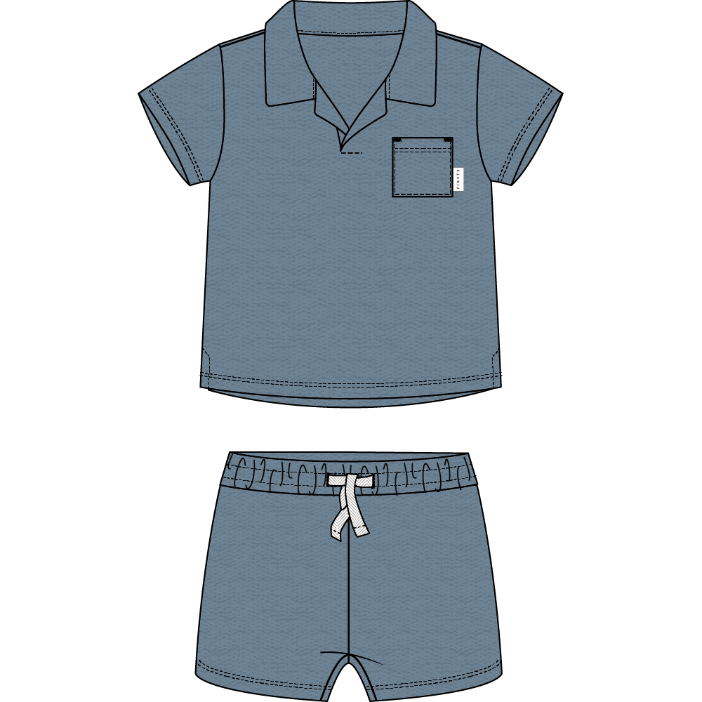 2PC SET: S/S TOP + SHORTS KNIT-BLUE