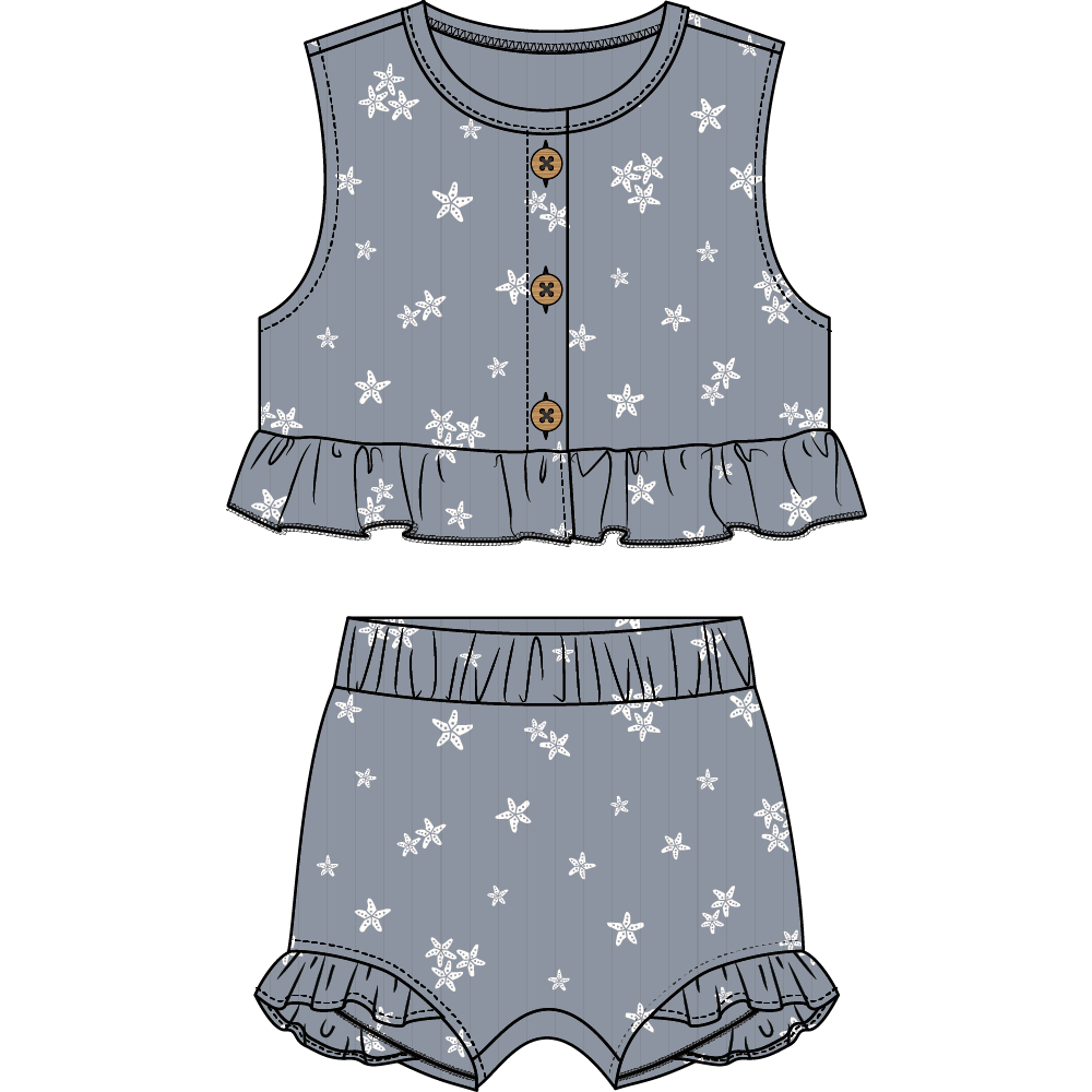2PC SET: SLEEVELESS TOP + SHORTS KNIT-BLUE DUSTY