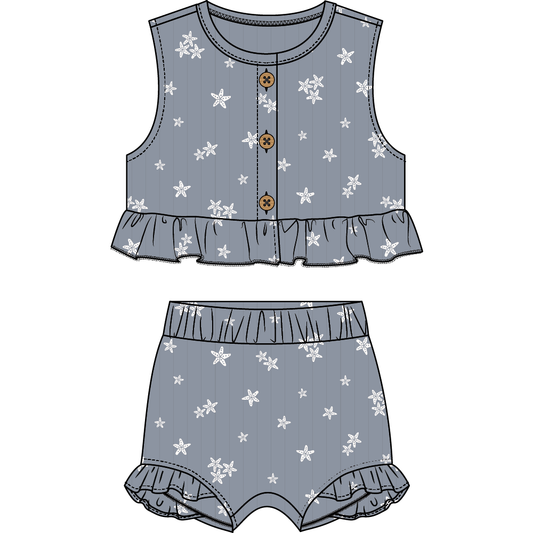 2PC SET: SLEEVELESS TOP + SHORTS KNIT-BLUE DUSTY