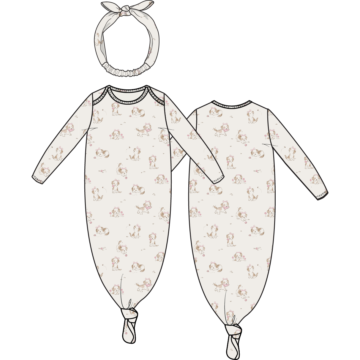 Explorer Puppy Pink - Knotted Gown and Knot Headband