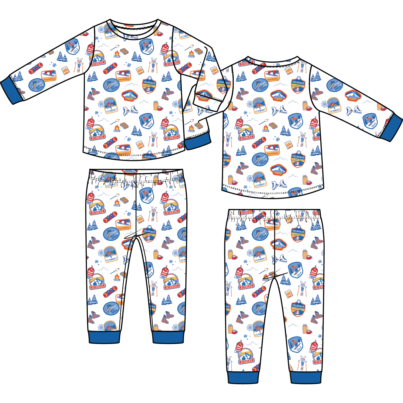 Vintage Ski Patches - Long Sleeve Loungewear Set