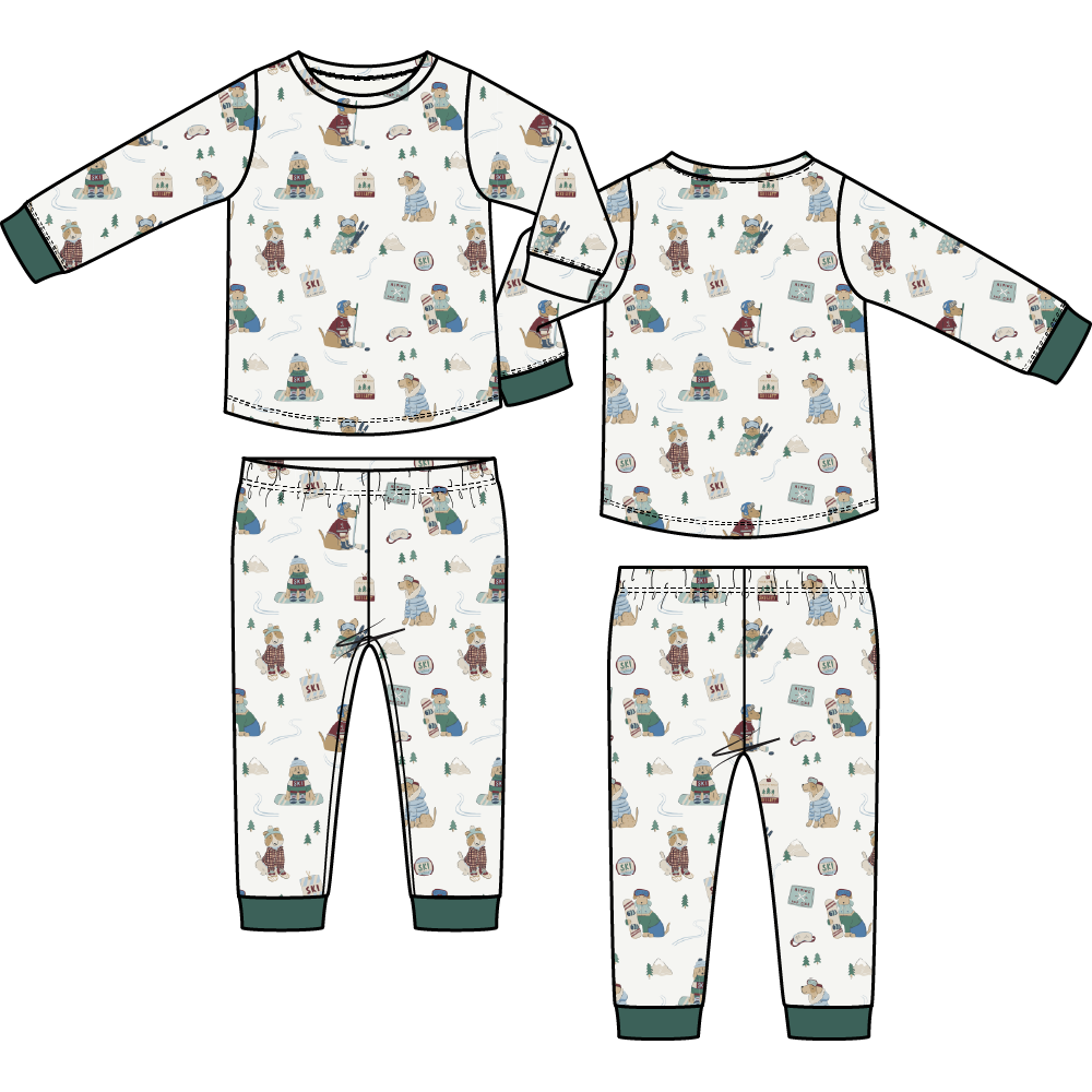 Winter Sports Dogs Green - Long Sleeve Loungewear Set