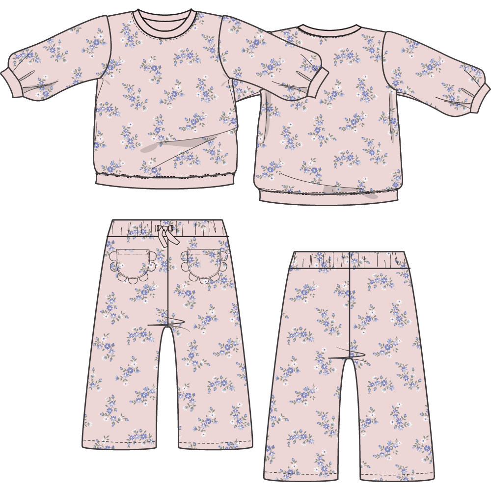 Sweet Hanna Floral Velour - Oversized Sweatshirt and Wide Leg Pant