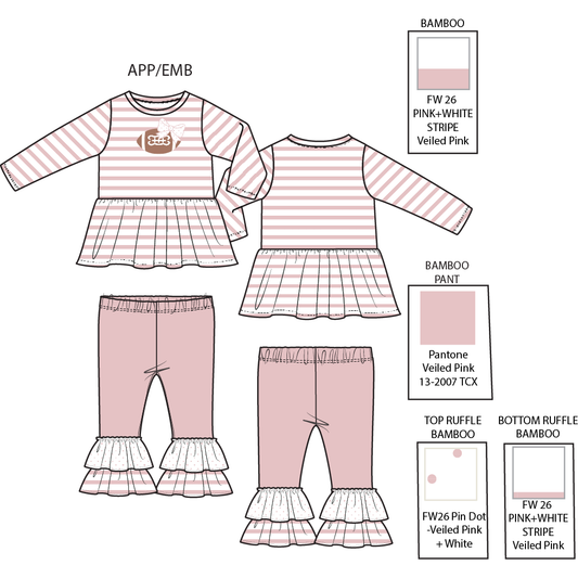 Football Dot and Stripe - Long Sleeve Peplum Top and Ruffle Bells