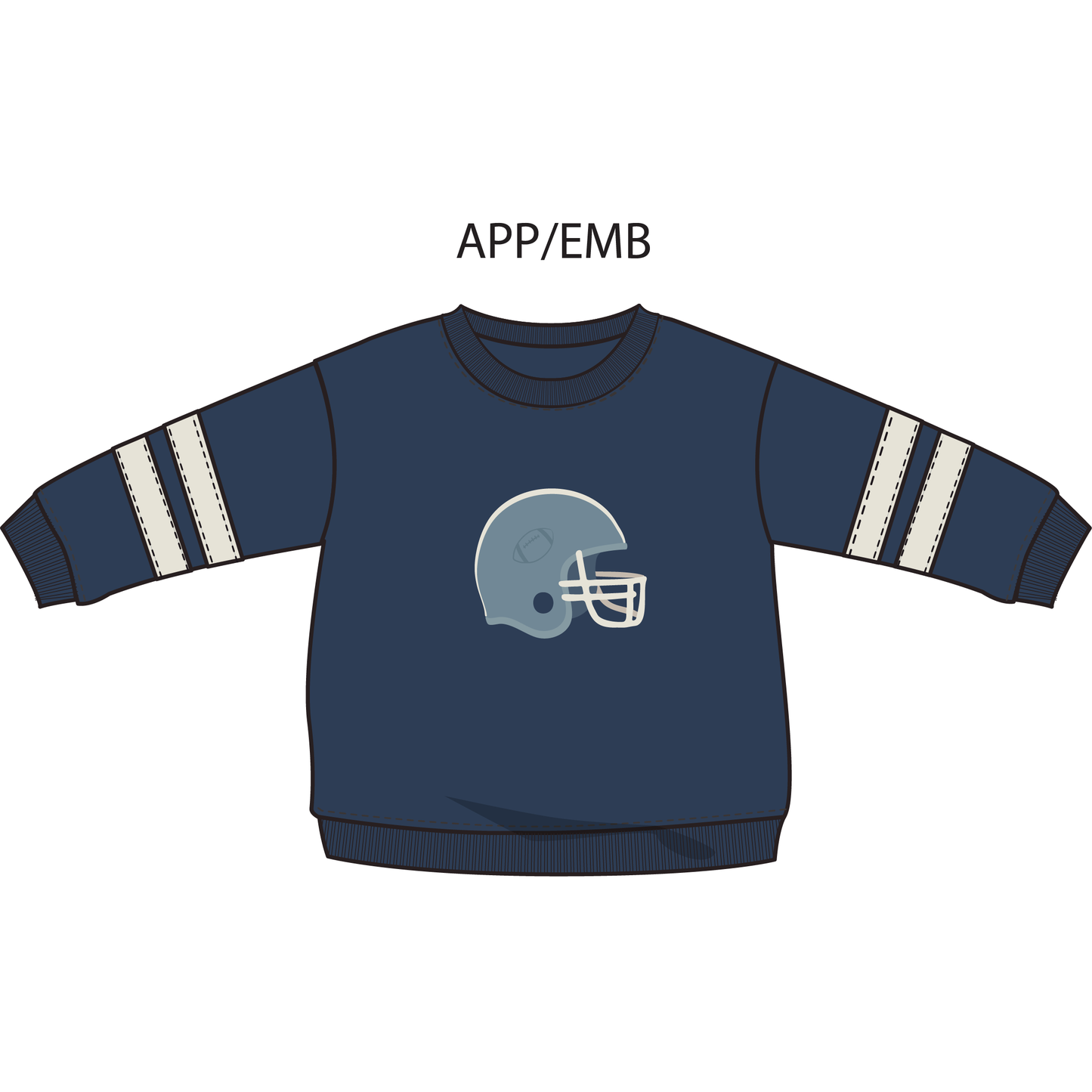Football Helmets - Drop Sleeve Sweatshirt with Varsity Stripes Blue Helmet