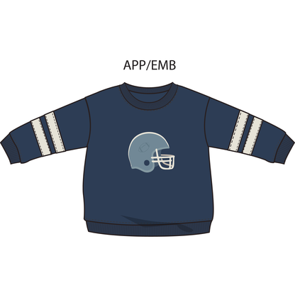 Football Helmets - Drop Sleeve Sweatshirt with Varsity Stripes Blue Helmet