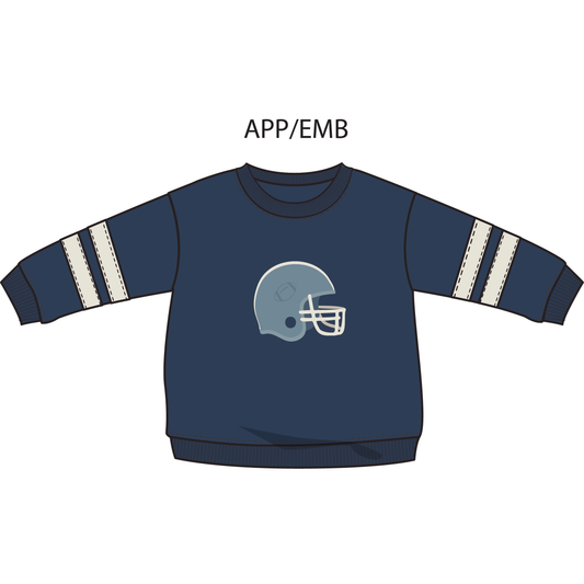 Football Helmets - Drop Sleeve Sweatshirt with Varsity Stripes Blue Helmet