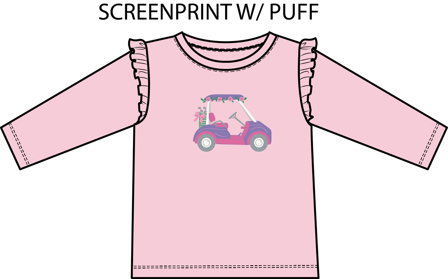 Golf - Pink Golf Cart Long Sleeve Ruffle Tee