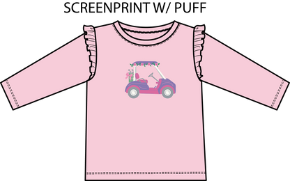 Golf - Pink Golf Cart Long Sleeve Ruffle Tee