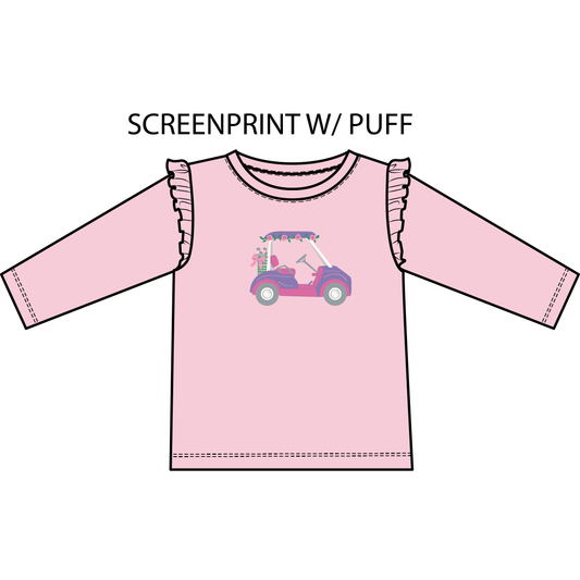 Golf - Pink Golf Cart Long Sleeve Ruffle Tee