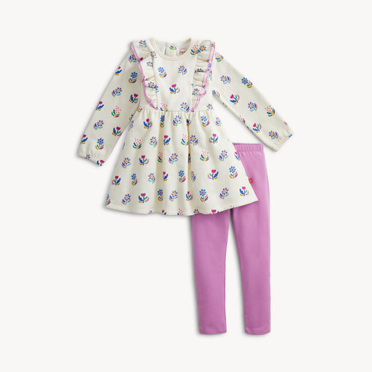 FLORAL IVORY FT GIRLS 2PC DRESS/ LNG PNT SET