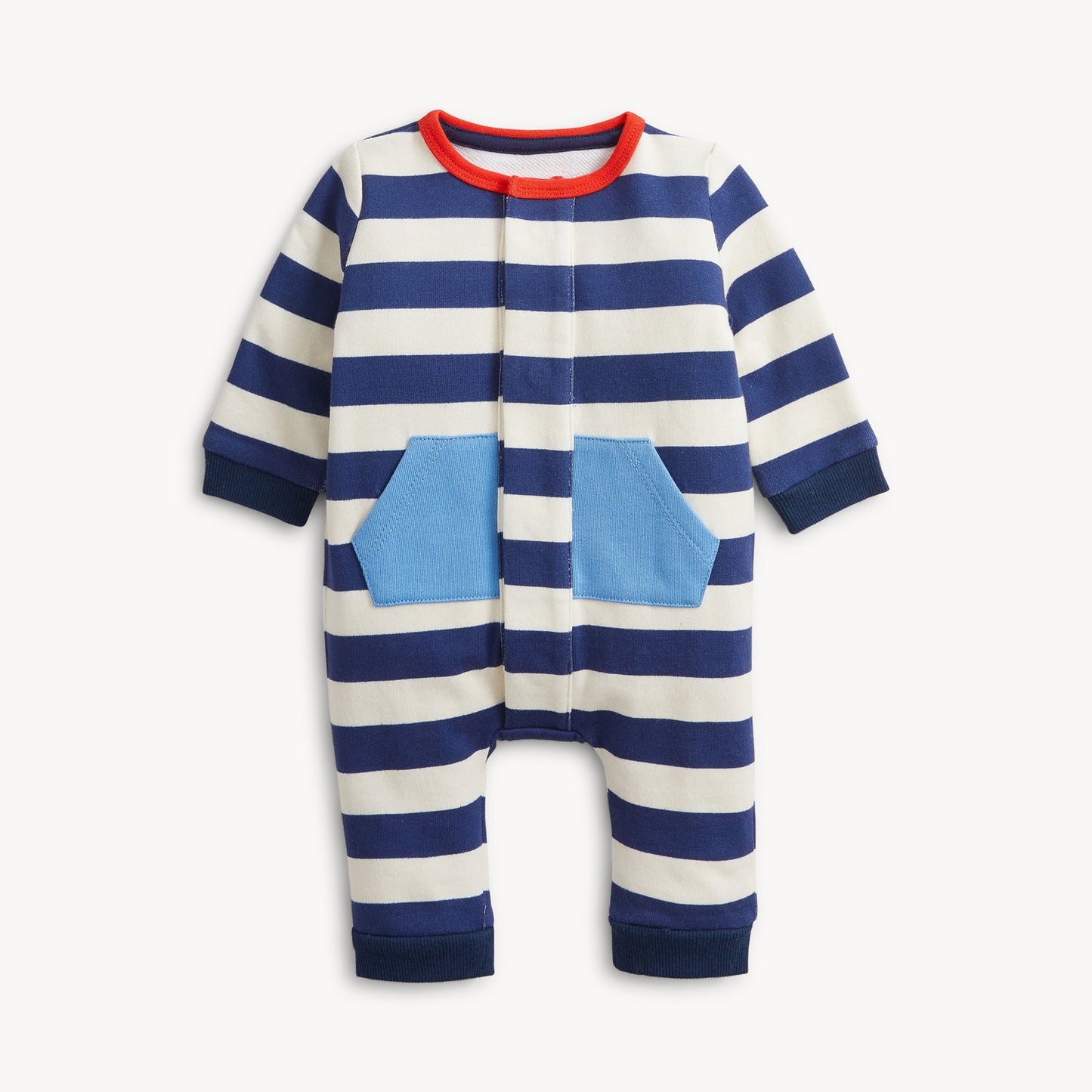 NAVY STRIPE FRENCH TERRY BOYS ROMPER
