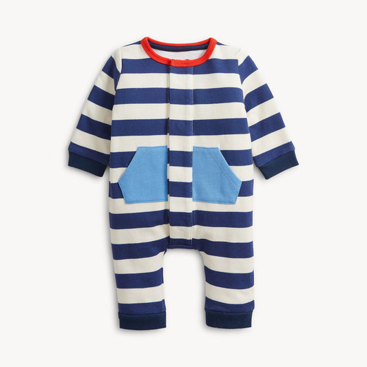 NAVY STRIPE FRENCH TERRY BOYS ROMPER