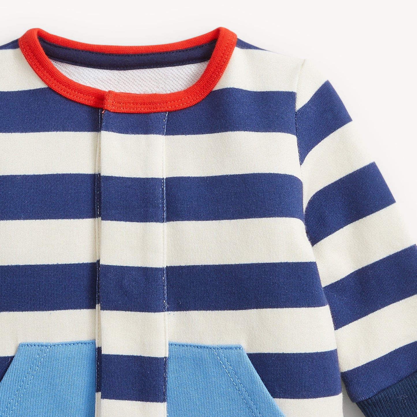 NAVY STRIPE FRENCH TERRY BOYS ROMPER