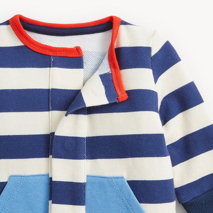 NAVY STRIPE FRENCH TERRY BOYS ROMPER