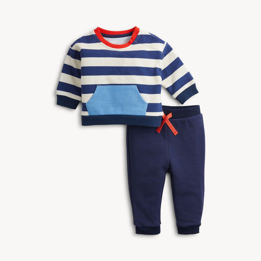 NAVY STRIPE FT BOYS L/S 2 PC SET