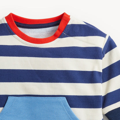 NAVY STRIPE FT BOYS L/S 2 PC SET