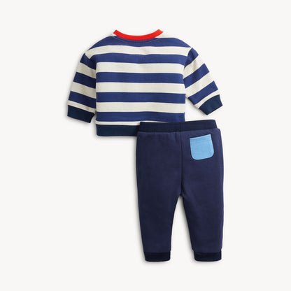 NAVY STRIPE FT BOYS L/S 2 PC SET