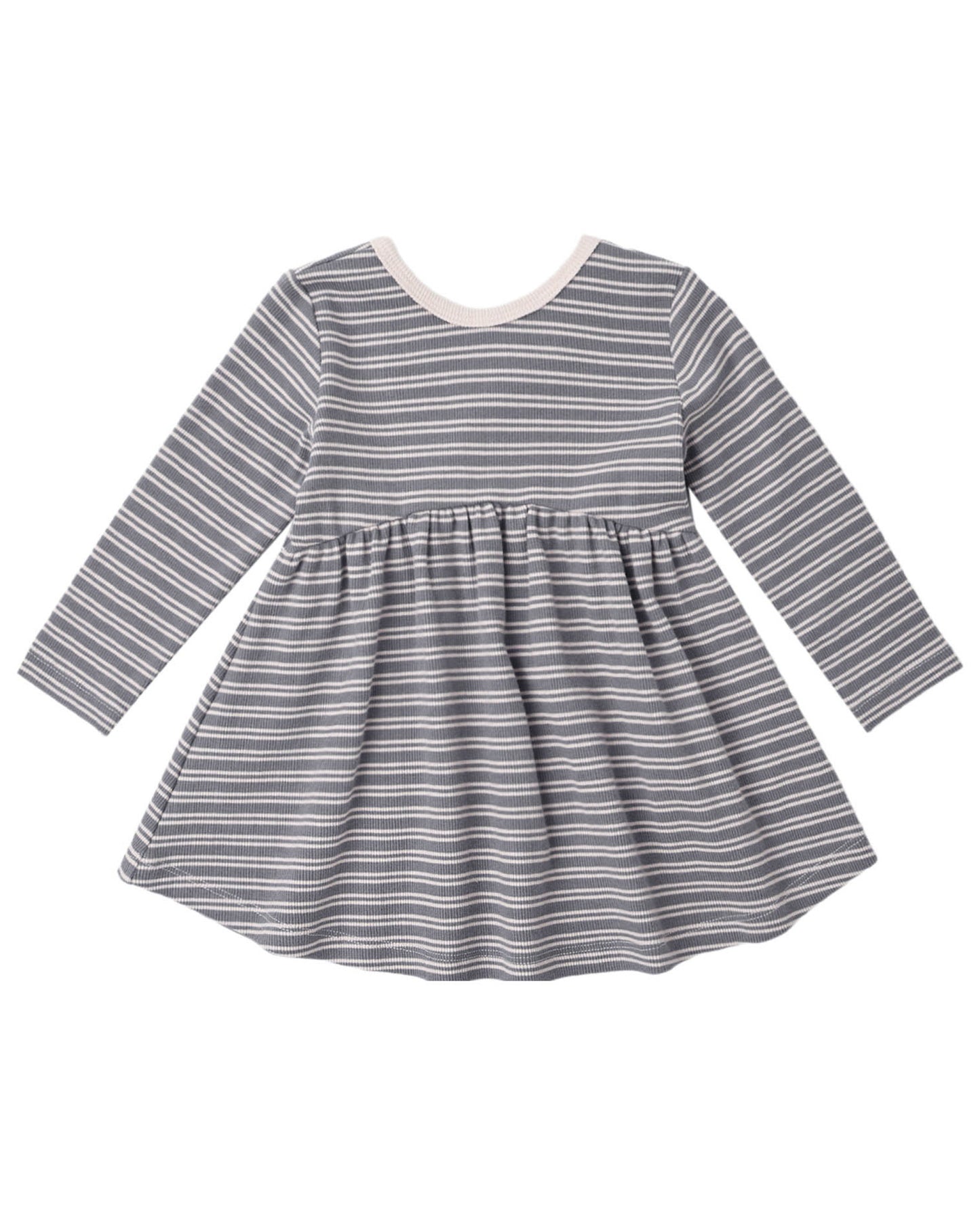 RIBBED LONG SLEEVE DRESS SLATE MICROSTRIPE