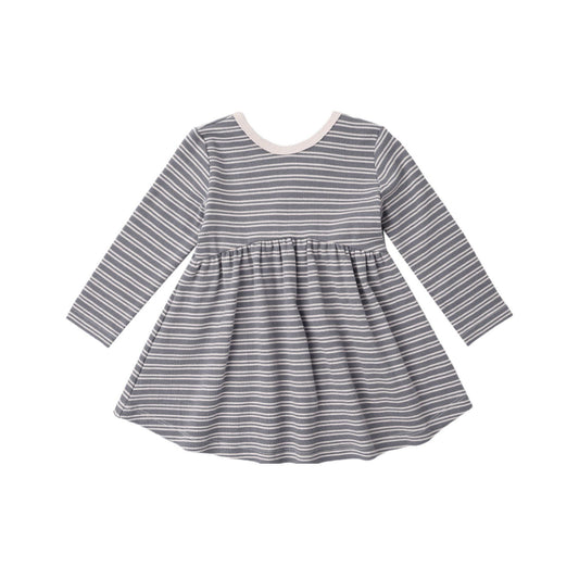 RIBBED LONG SLEEVE DRESS SLATE MICROSTRIPE